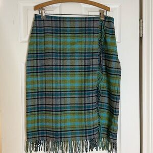 J JILL wool blend tartan plaid fringe size-zip skirt - 12